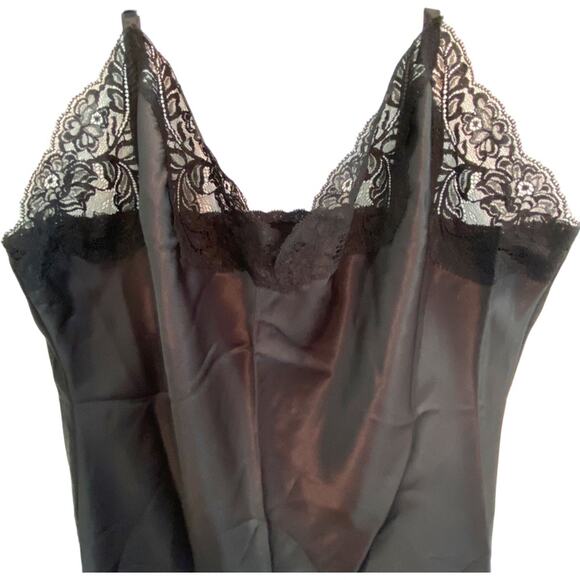 Vtg WonderMaid Black Nylon Full Slip dress Lace Trim Sz 36 UNION MADE tag Sexy - Picture 4 of 8